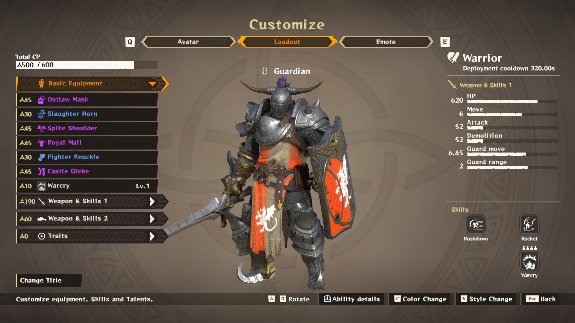 Warlander MOBA Game Character Customisation UI