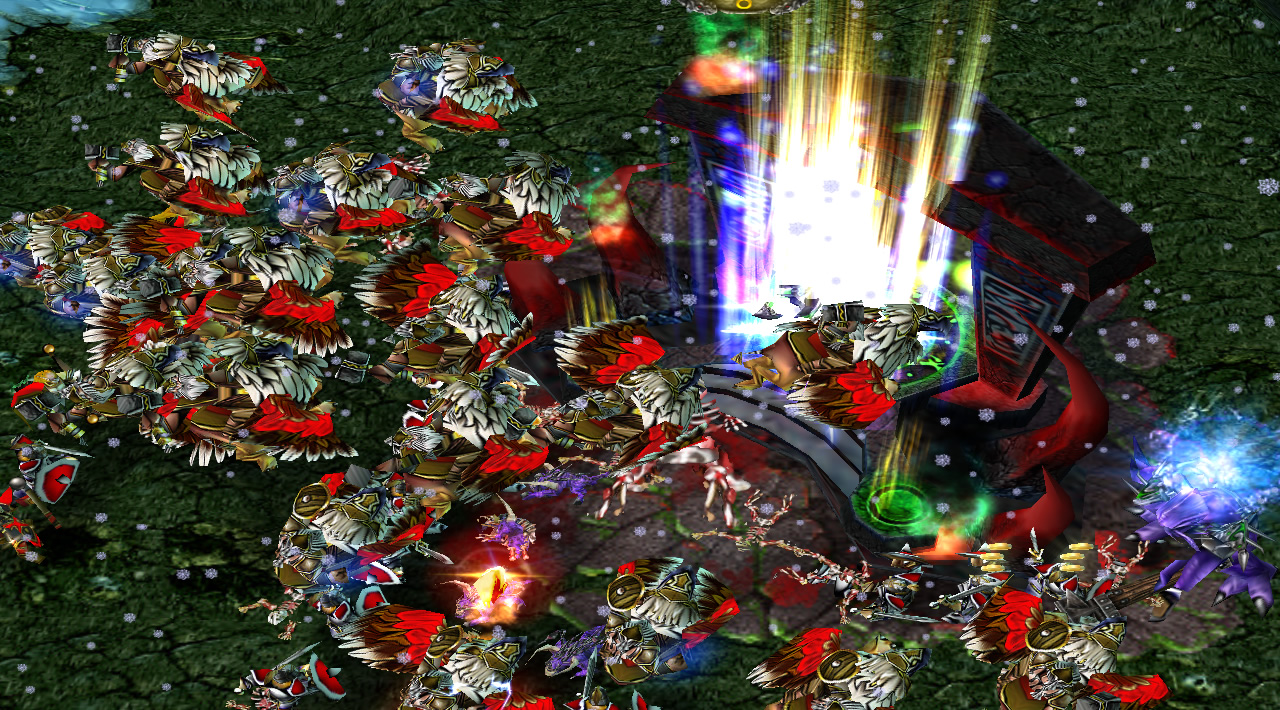 A swarm of gryphon riders hammer a Demon Gate