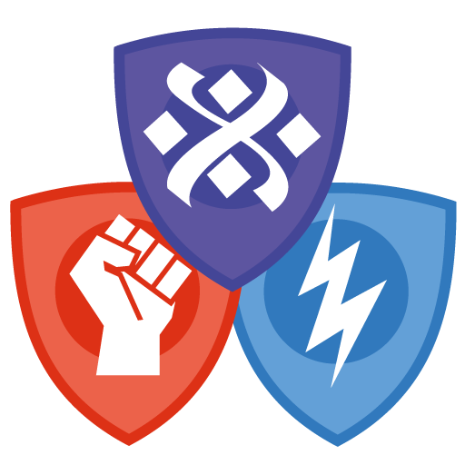 Two shields represent physical and magical armour, while a third shield has some odd runes written on it