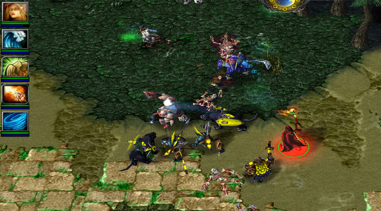 The Elementalist is laning, and at the top-right of her screen are four buttons keyed to the elements