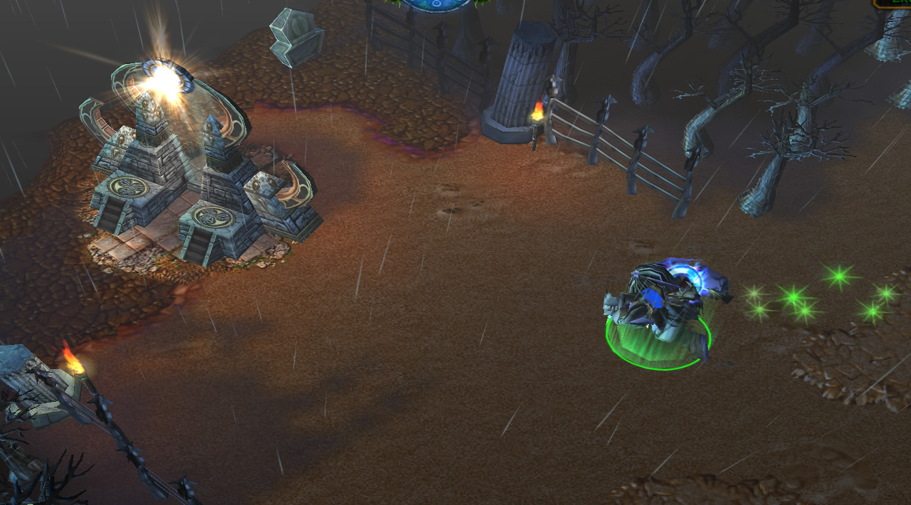 A hasted hero runs towards a waygate building