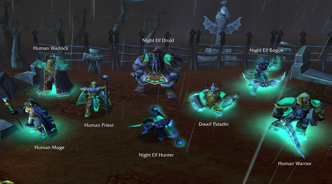 Eight familiar Warcraft units on display