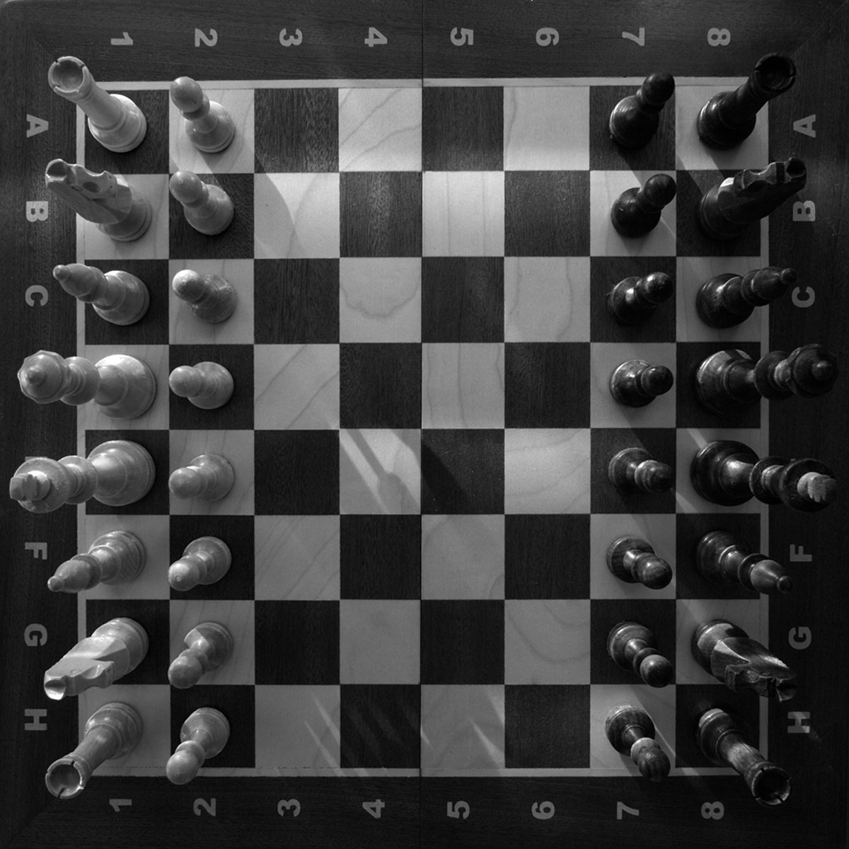 Overhead view of a chess set