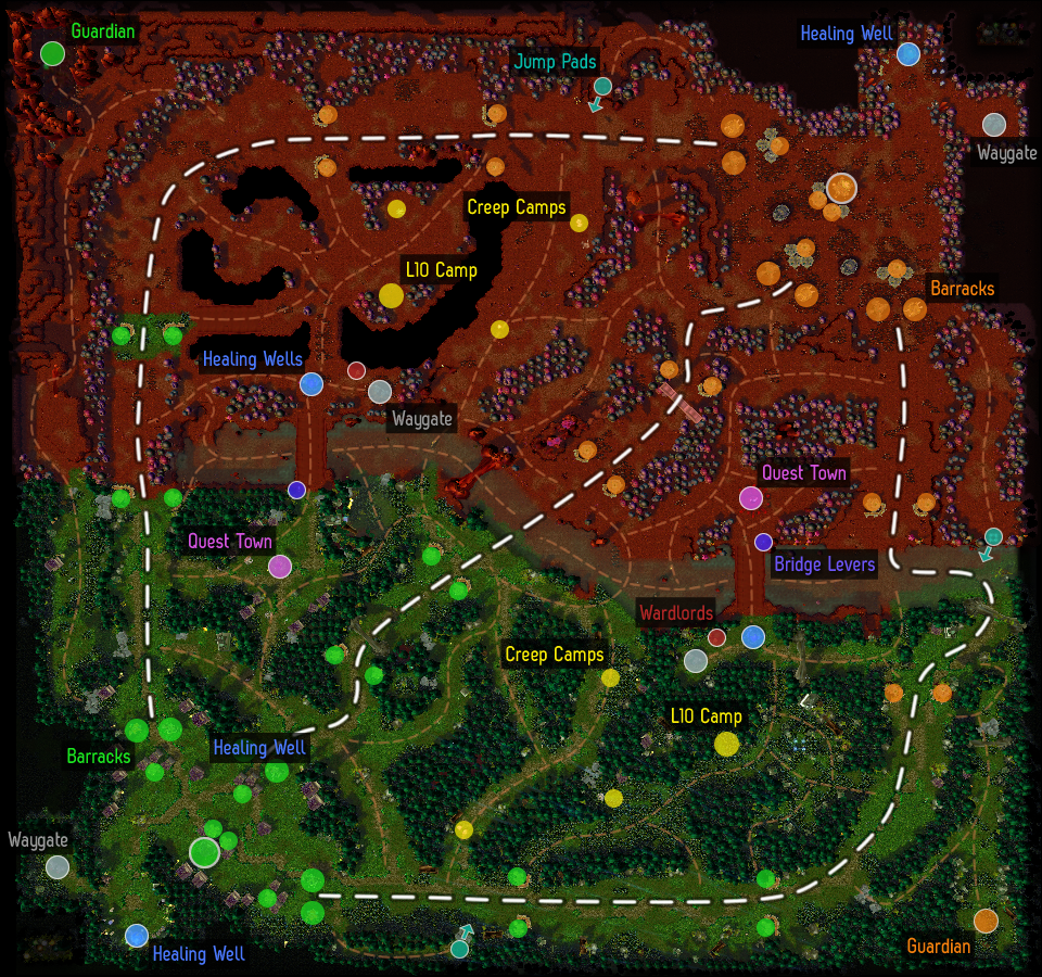 Bird's eye view of the DotA Outland map