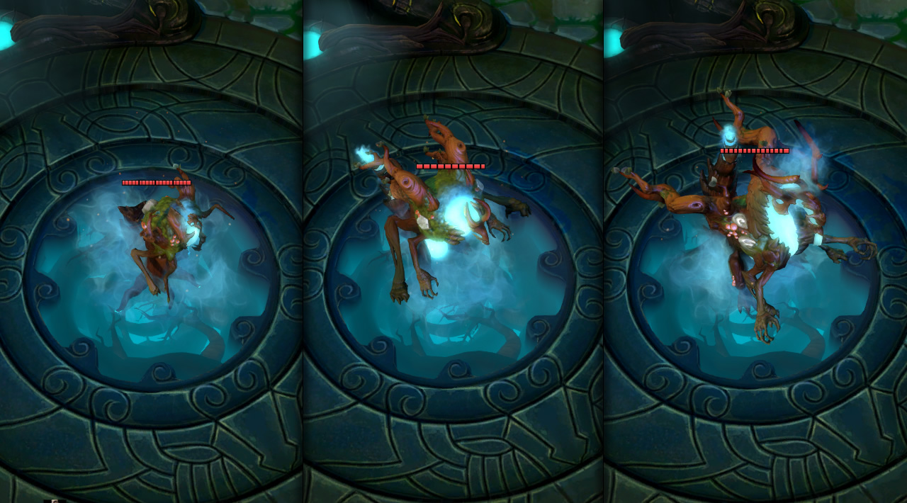 The three evolutions of the Parasite, a tree-like creature that becomes bigger and more threatening with each evolution.