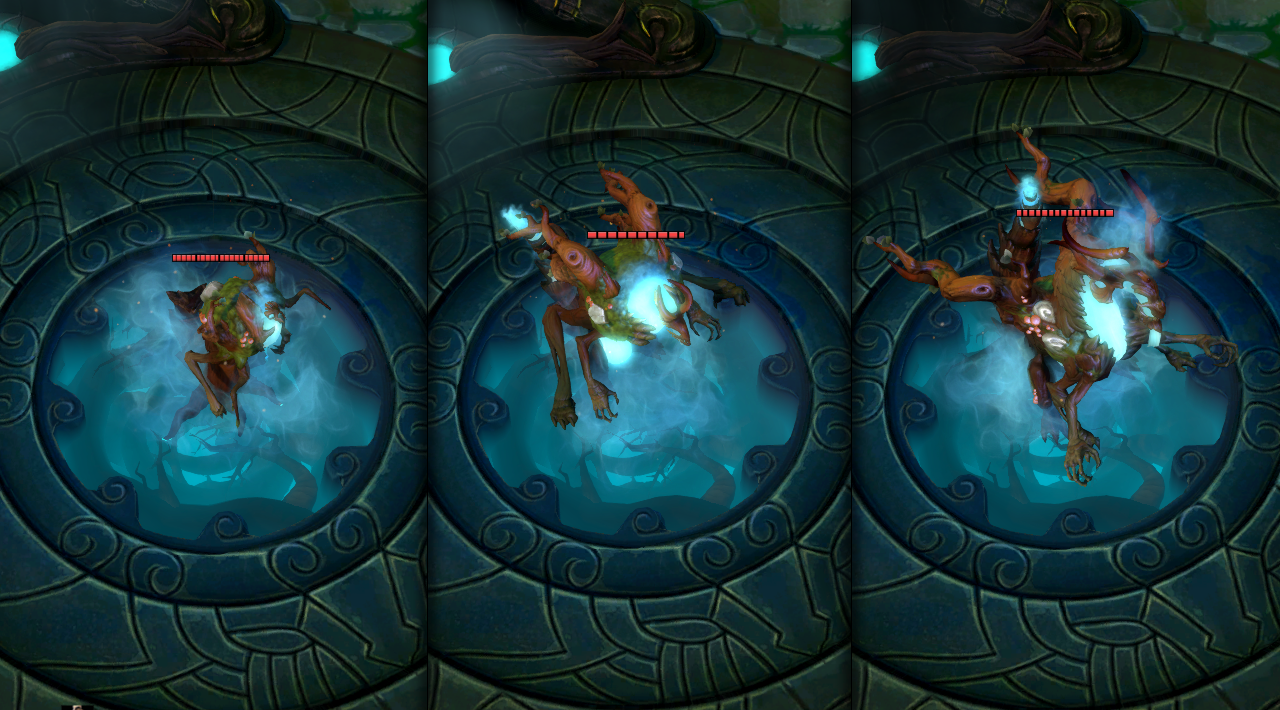Pictures of a tree-like monster in three stages of its growth
