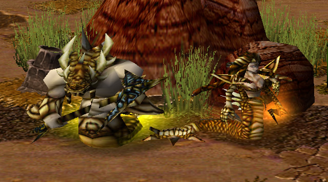 A profile view of two snake-like creatures in sand and rust colours