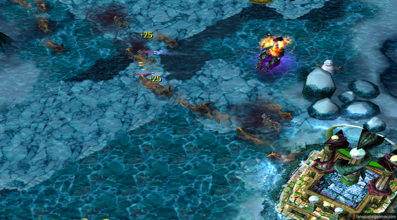 A hero gains gold from killing a line of worms waddling to and fro from a gold mine