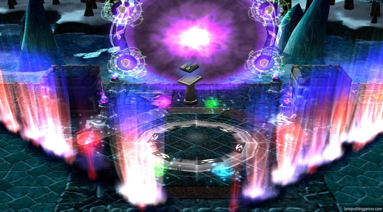 The book, behind glimmering walls of light.