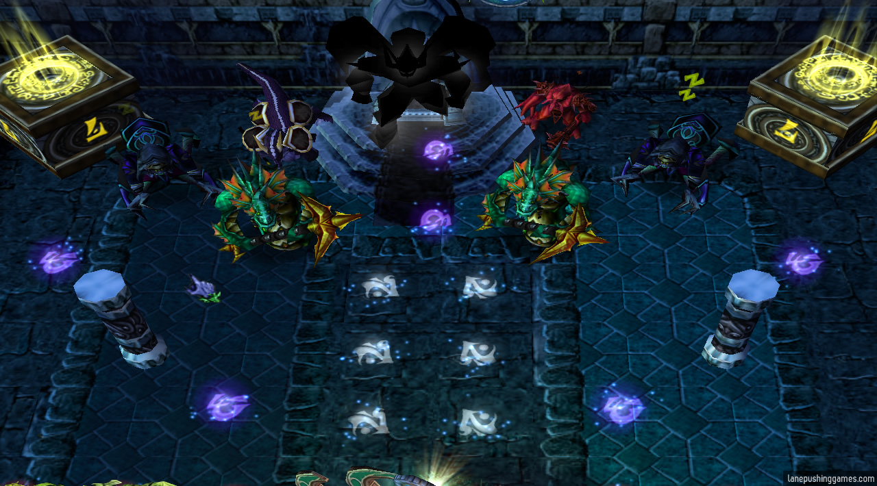 A powerful demon on a throne, surrounded by minions