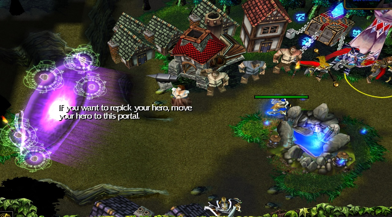 Behind the team's healing fountain in their base, is a portal with text explaining that entering will allow repicks