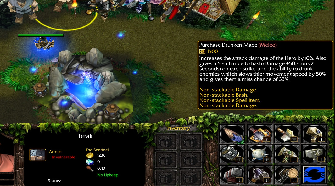 Shows the tooltip for the item "Drunken Mace (Melee)" 