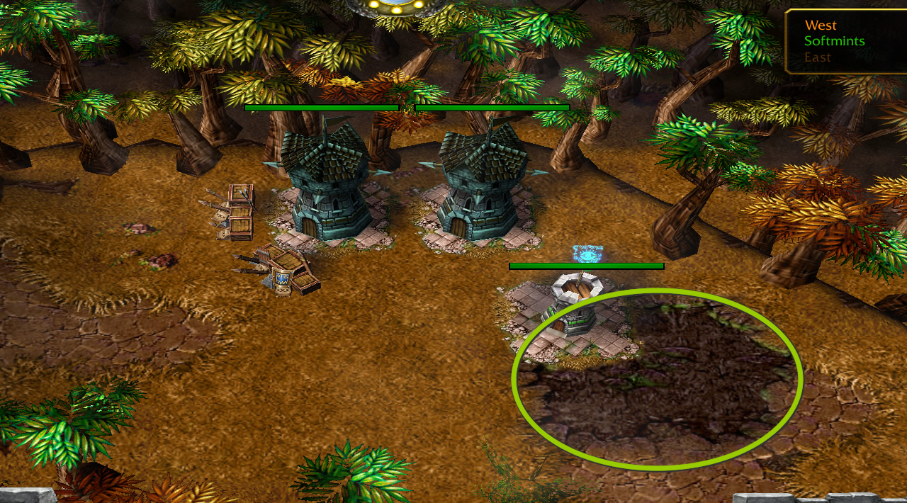 Near two regular stone towers, we see a patch of 'undead blight' with a small ivory tower built upon it