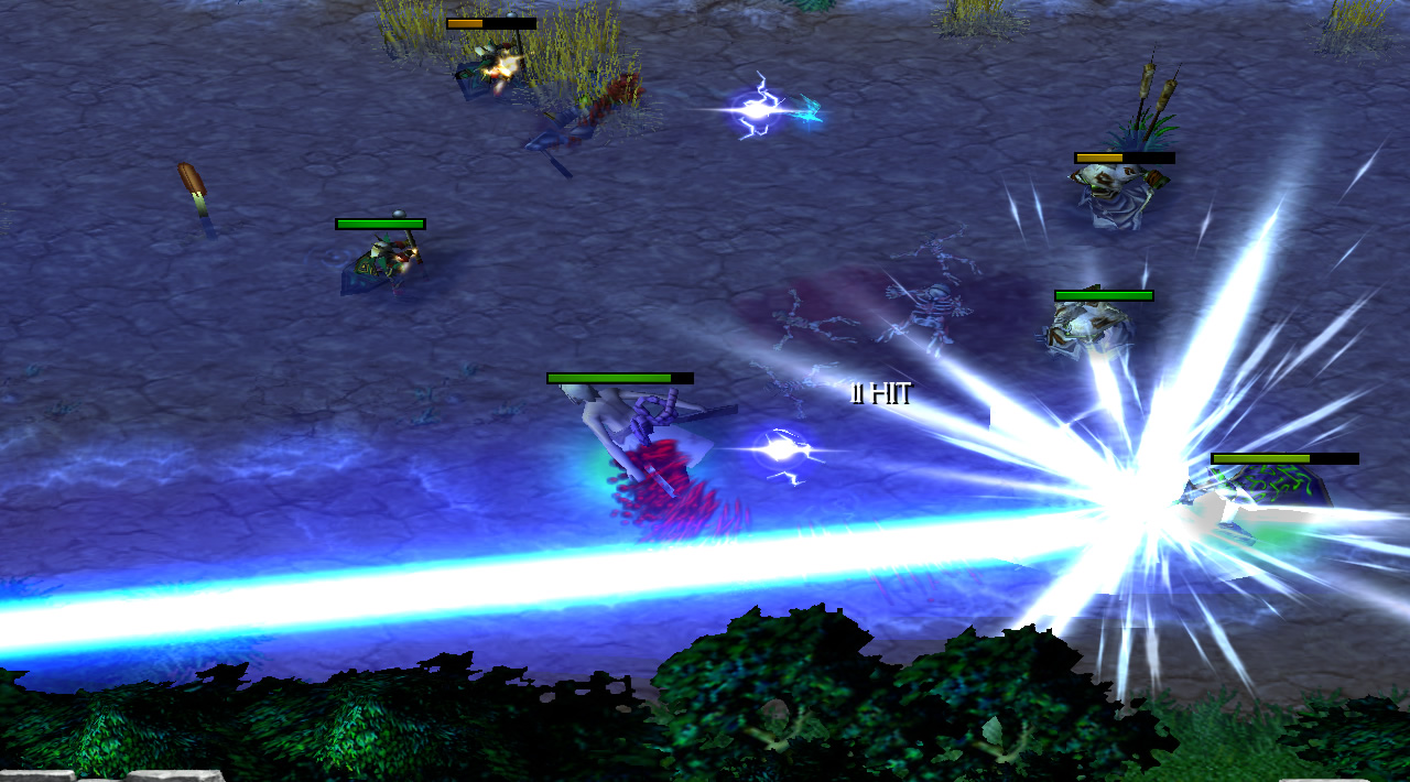 An enormous blue laser causes an enemy hero to bleed while it tries to escape the beam