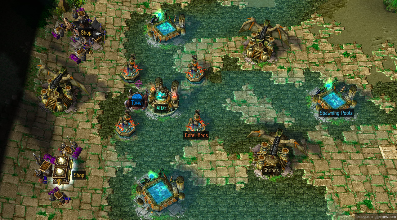 A distant view that encompasses an entire base. All fourteen structures are quite close together
