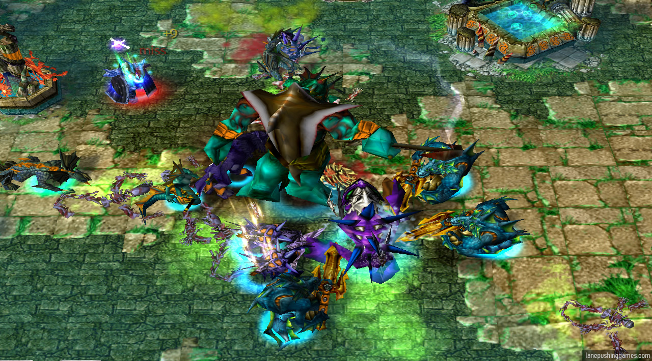 A sea giant, appropriately giant in size, attacks nearby enemy troops and one of the NPC heroes seen earlier
