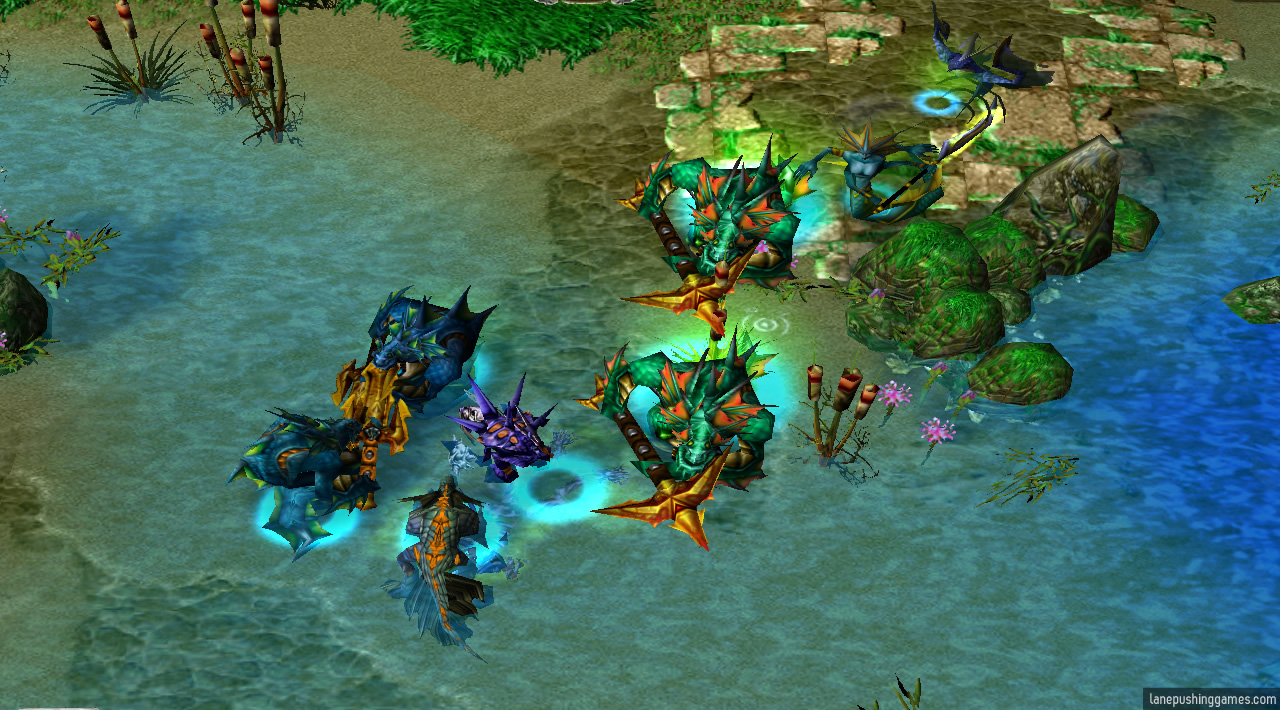 Troops have strong blue rings beneath them while fighting enemy troops, no heroes are visible