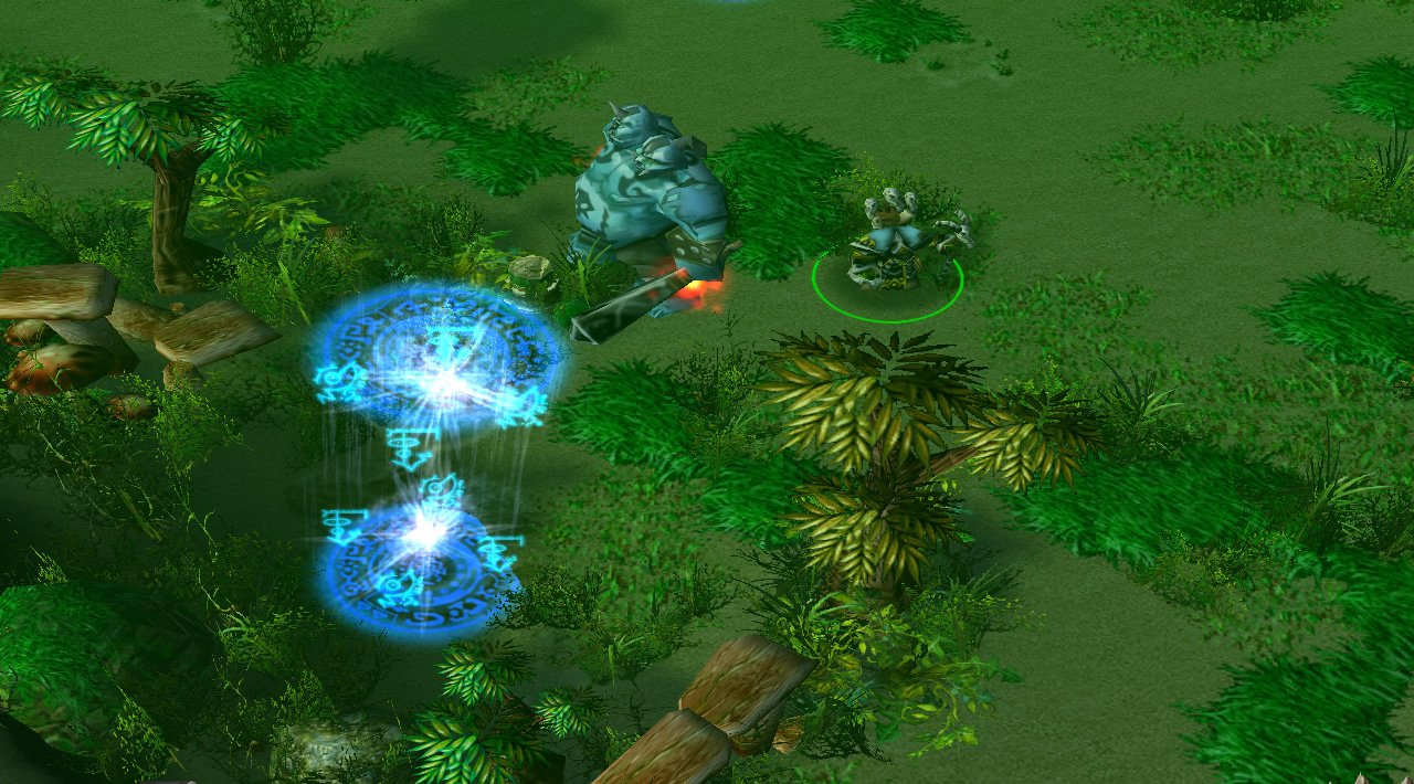 In an open area, a hero stands beside portal building with a recently purchased giant ogre