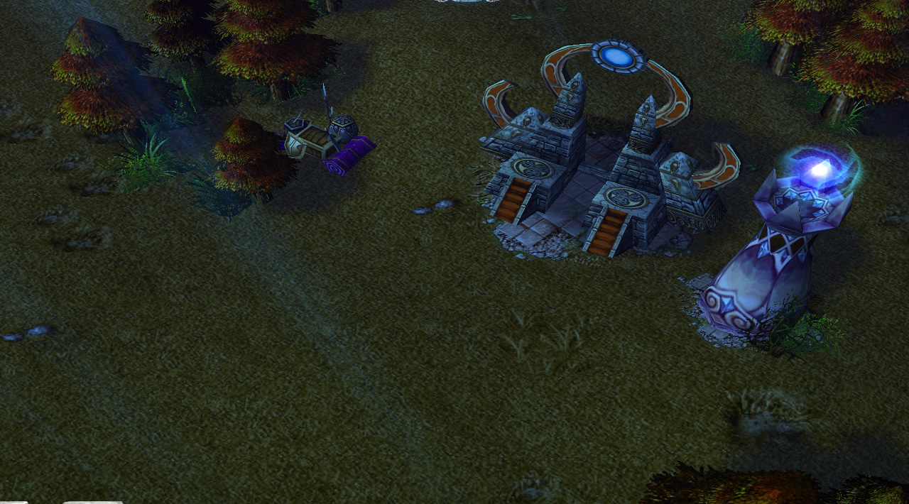 A production building and a tower sit alone in a corner of the map