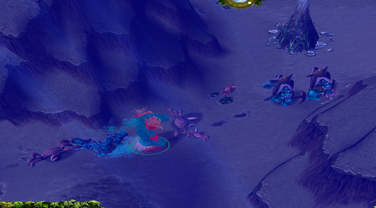 A water elemental hero follows aquatic troops through a rocky canyon