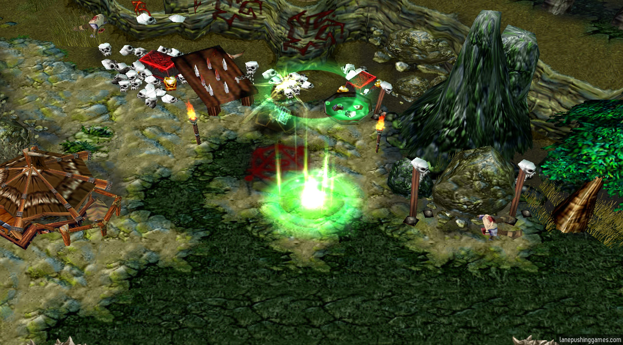 A ghostly necromancer channels a hero's spirit back to life in one team's base