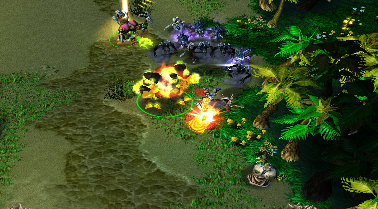 The Warlock hero leads a push with their Infernal golem out front