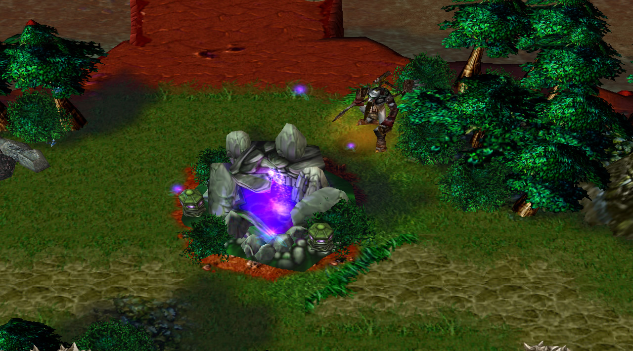 A purple healing well, in a location with several exits