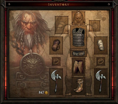 The character equip menu in Diablo III