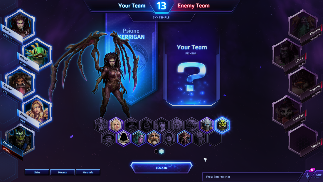 A screenshot from Heroes of the Storm's draft screen