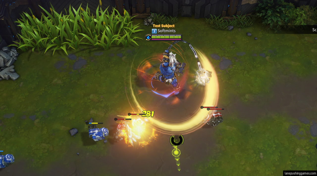 A burly blue-skinned warrior swings a ball and chain, impacting several units at once