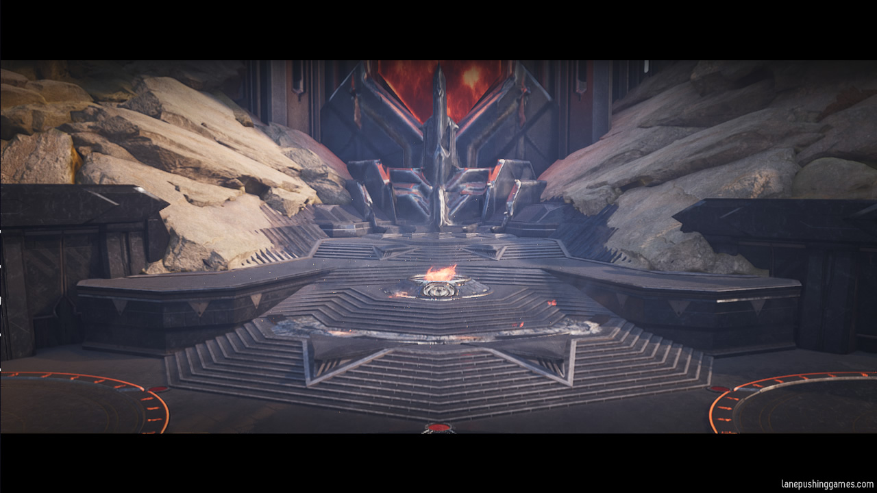 A wide angled staircase leads to one team's healing zone. Halfway up is where the core would be situated