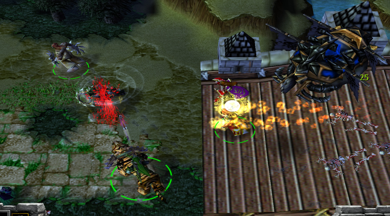 A large black airship hovers near some heroes that show 'shared control' highlighting
