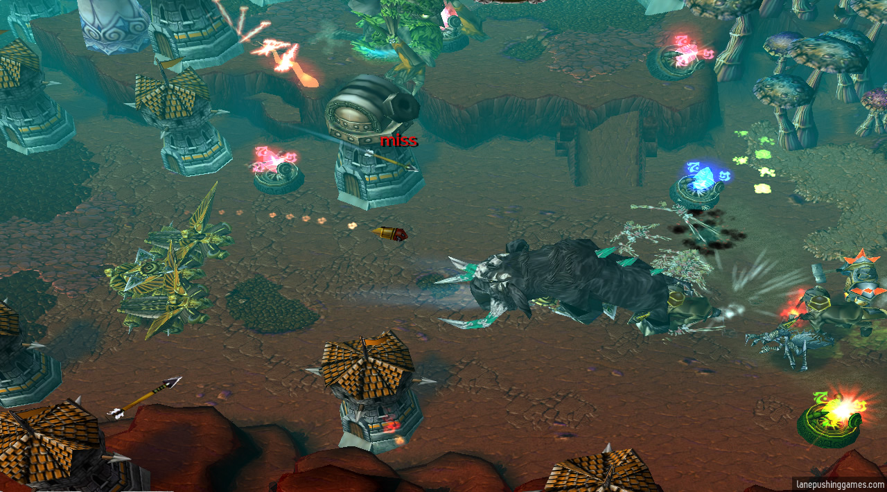 A large black mammoth leads the charge into friendly towers